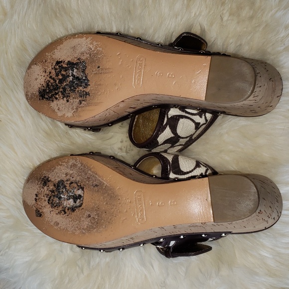 Coach Platform Wedge Open Toe Slide Sandals Brown Tan 6 - Picture 7 of 10